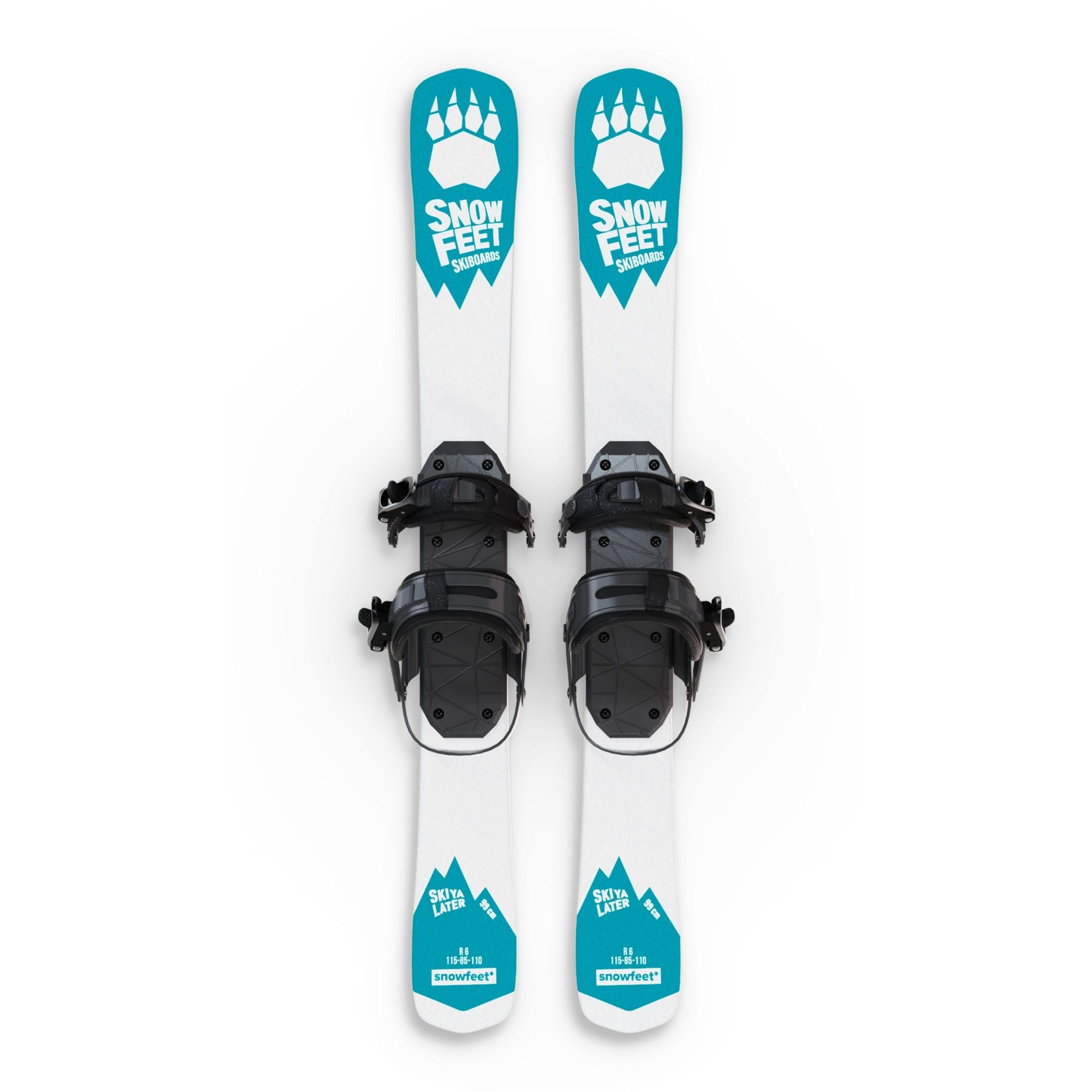 skiboards snowblades short ski 99 snowfeet mini little ski skiblades for snowboard boot with snowboard boot bindings blue turquoise