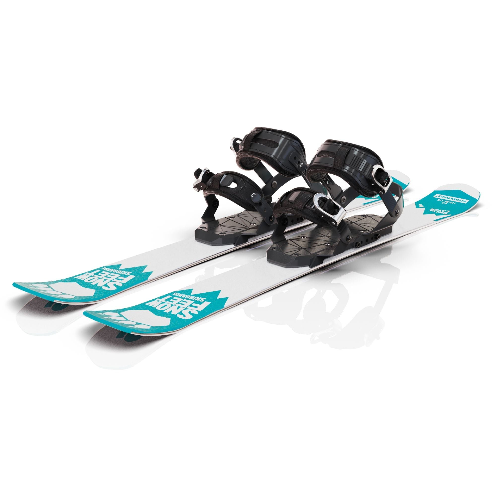 skiboards snowblades short ski 99 snowfeet mini little ski skiblades for snowboard boot with snowboard boot bindings blue turquoise