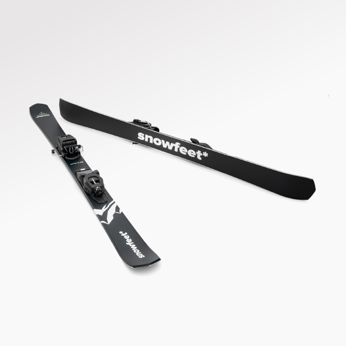 Skiblades Skiboards Snowblades Short Mini Skis - snowfeet* 120 CM, Product photo, wood core skis, pro ski binding, black mountain color.