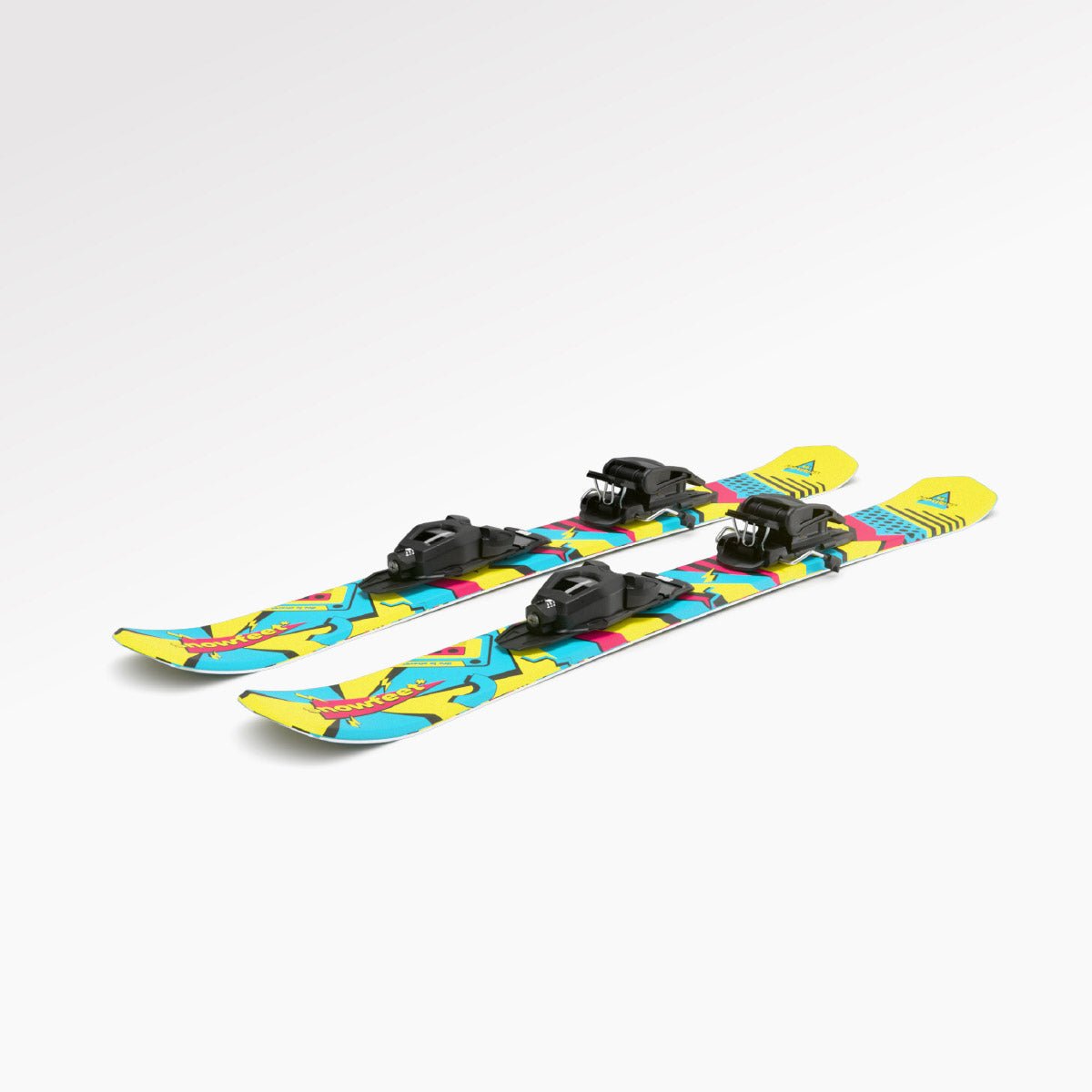 Skiblades Skiboards Snowblades Short Mini Skis - snowfeet* 99CM. Product photo, wood core skis, pro ski binding, retro color.
#Binding_Pro Ski