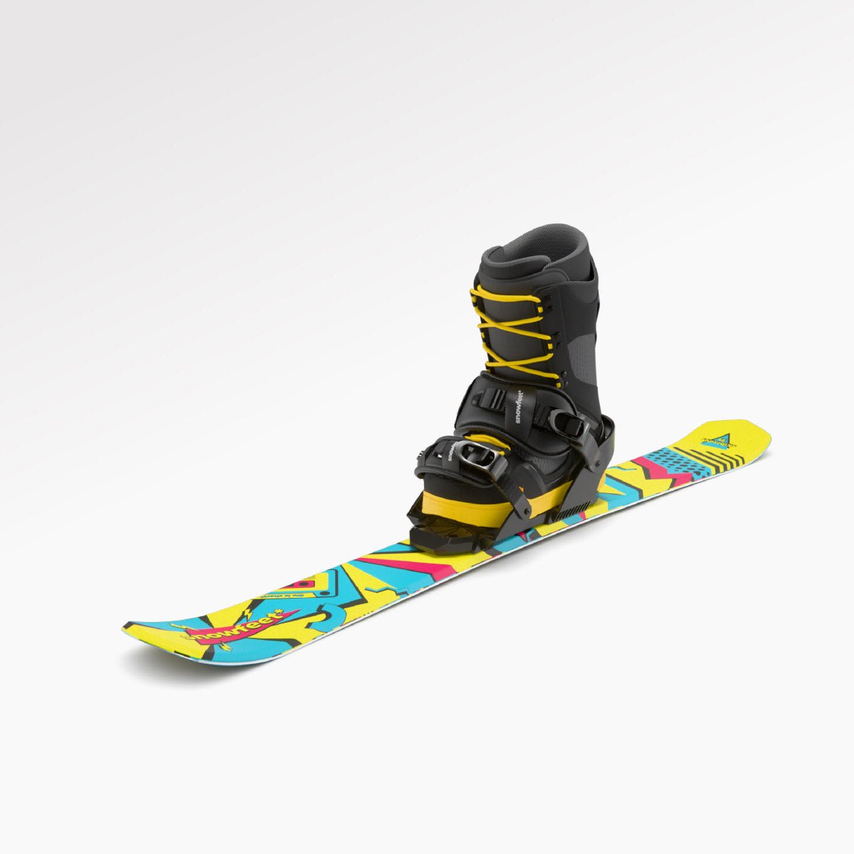 Skiblades Skiboards Snowblades Short Mini Skis - snowfeet* 99CM. Product photo, wood core skis, snowboard binding, retro color. With snowboard boot
#Binding_Snowboard#Color_Retro