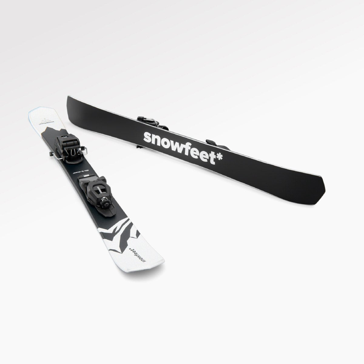 Skiblades Skiboards Snowblades Short Mini Skis - snowfeet* 99CM. Product photo, wood core skis, pro ski binding, white mountain color.
#Binding_Pro Ski#Color_White|Mountain White