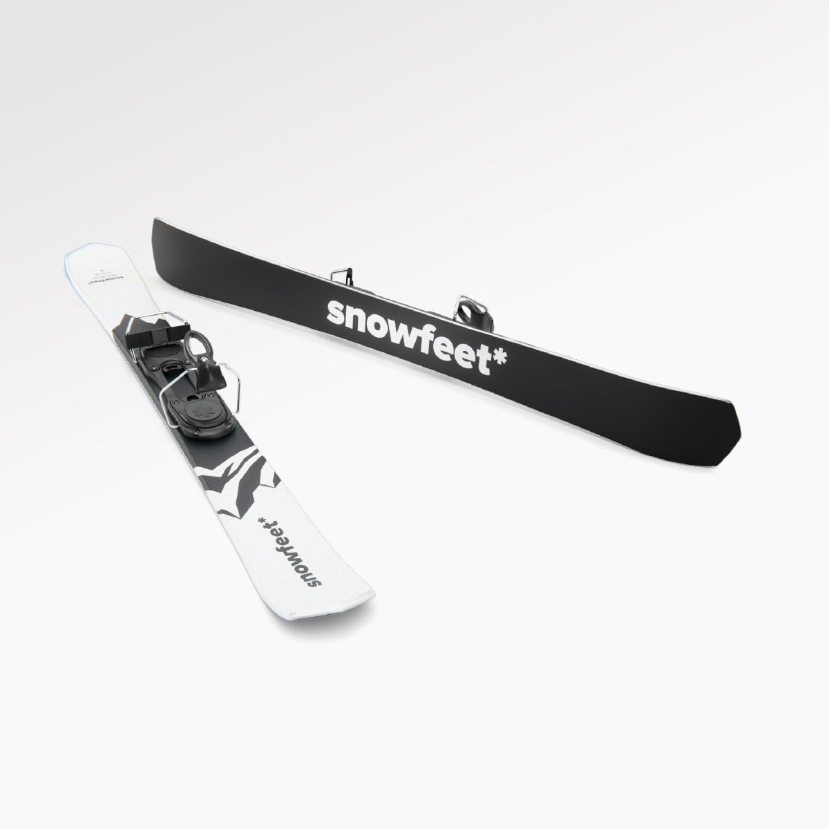 Skiblades Skiboards Snowblades Short Mini Skis - snowfeet* 99CM. Product photo, wood core skis, simple ski binding, white mountain color.
#Binding_Ski#Color_White|Mountain White