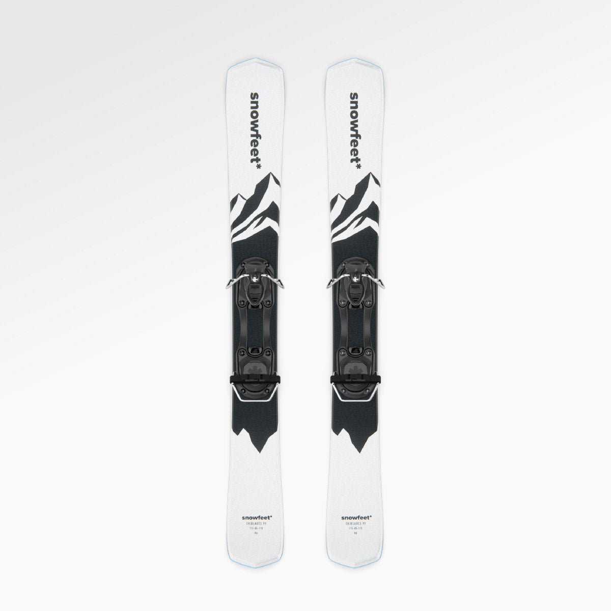 Skiblades Skiboards Snowblades Short Mini Skis - snowfeet* 99CM. Product photo, wood core skis, simple ski binding, white mountain color. #Model_Snowfeet 99 CM#Binding_Ski#Color_White|Mountain White#TopDown