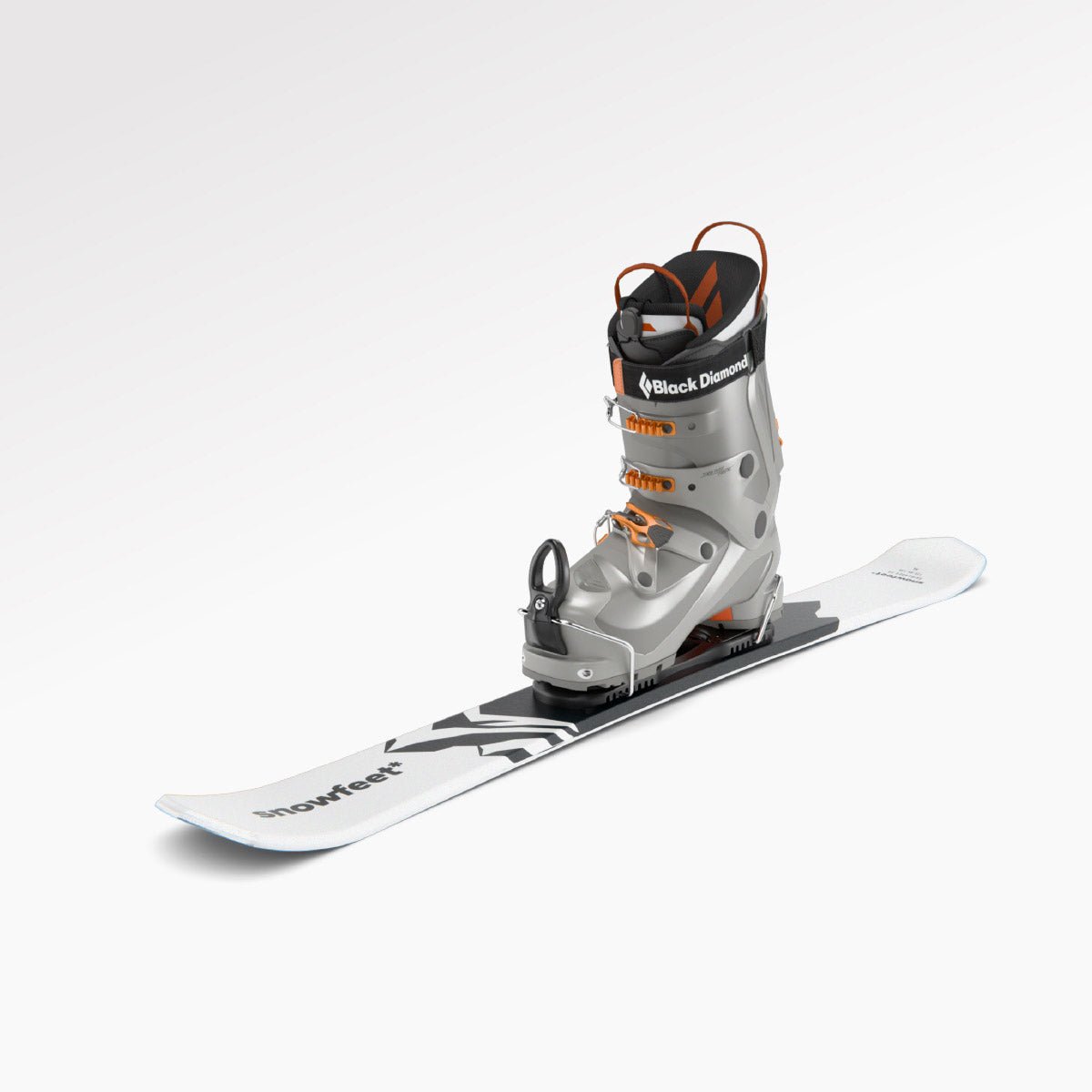 Skiblades Skiboards Snowblades Short Mini Skis - snowfeet* 99CM. Product photo, wood core skis, simple ski binding, white mountain color. With ski boot
#Binding_Ski#Color_White|Mountain White