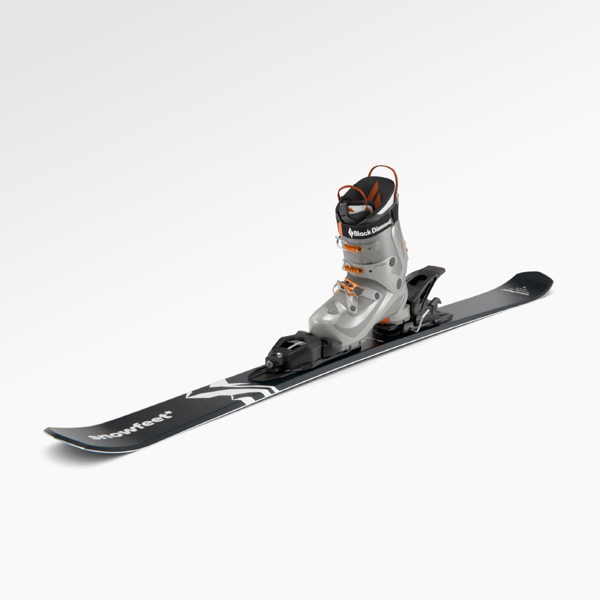 Skiblades Skiboards Snowblades Short Mini Skis - snowfeet* 120 CM, Product photo, wood core skis, pro ski binding, black mountain color. With ski boot