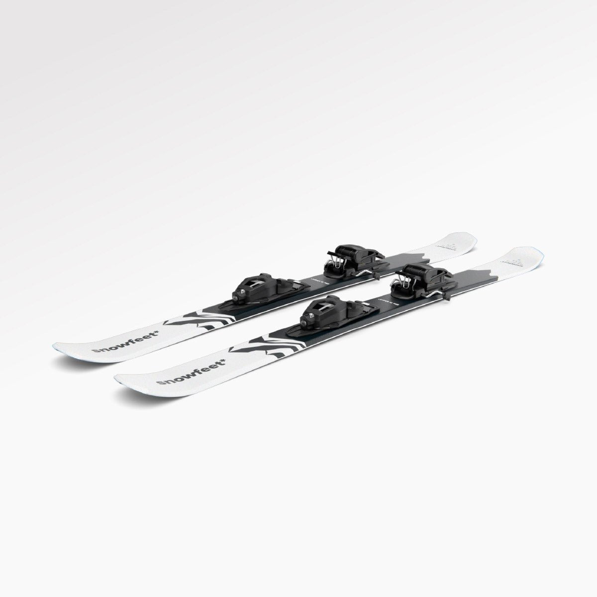 Skiblades Skiboards Snowblades Short Mini Skis - snowfeet* 120 CM, Product photo, wood core skis, pro ski binding, white mountain color. 