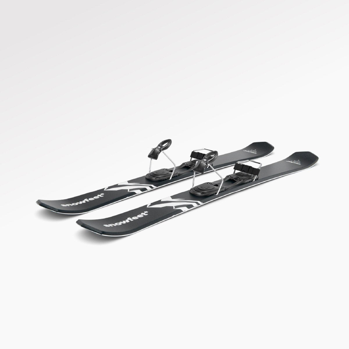 Skiblades Skiboards Snowblades Short Mini Skis - snowfeet* 99CM. Product photo, wood core skis, simple ski binding, black mountain color.

#Binding_Ski