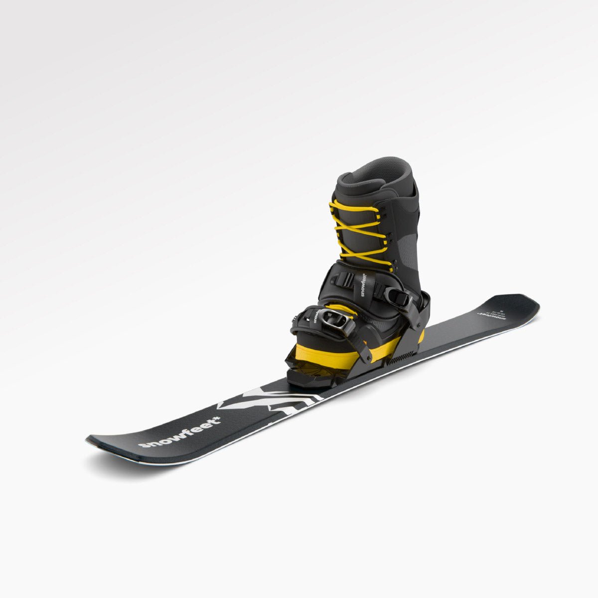 Skiblades Skiboards Snowblades Short Mini Skis - snowfeet* 99CM. Product photo, wood core skis, snowboard binding, mountain black color. With snowboard boot

#Binding_Snowboard#Color_Black|Mountain Black