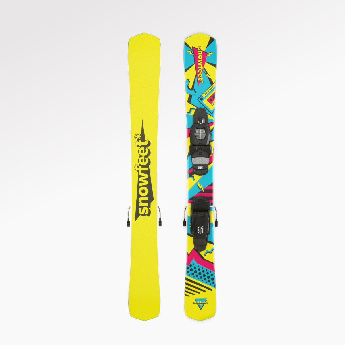 Skiblades Skiboards Snowblades Short Mini Skis - snowfeet* 99CM. Product photo, wood core skis, pro ski binding, retro color. 

#Binding_Pro Ski#Color_Retro