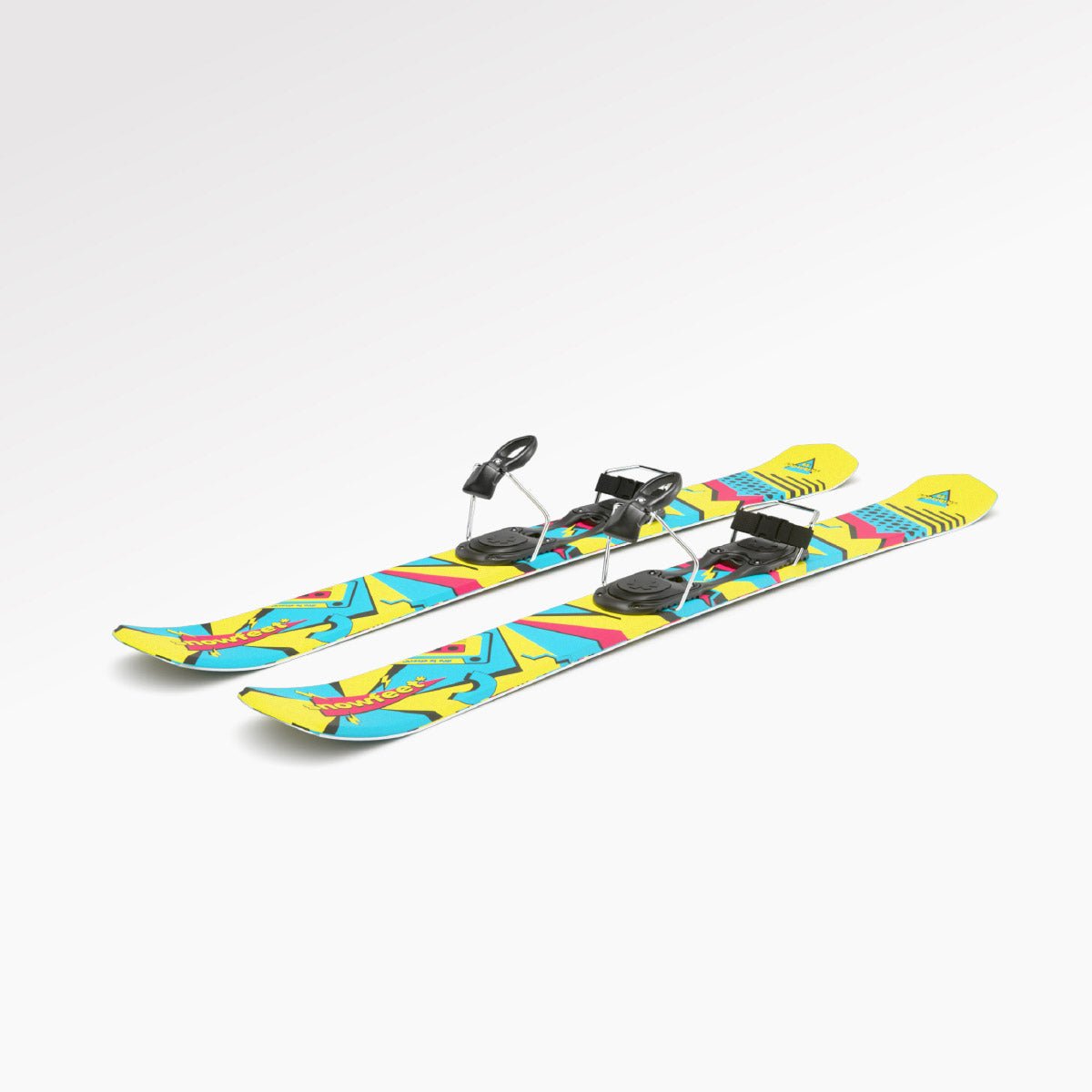 Skiblades Skiboards Snowblades Short Mini Skis - snowfeet* 99CM. Product photo, wood core skis, simple ski binding, retro color. 

#Binding_Ski