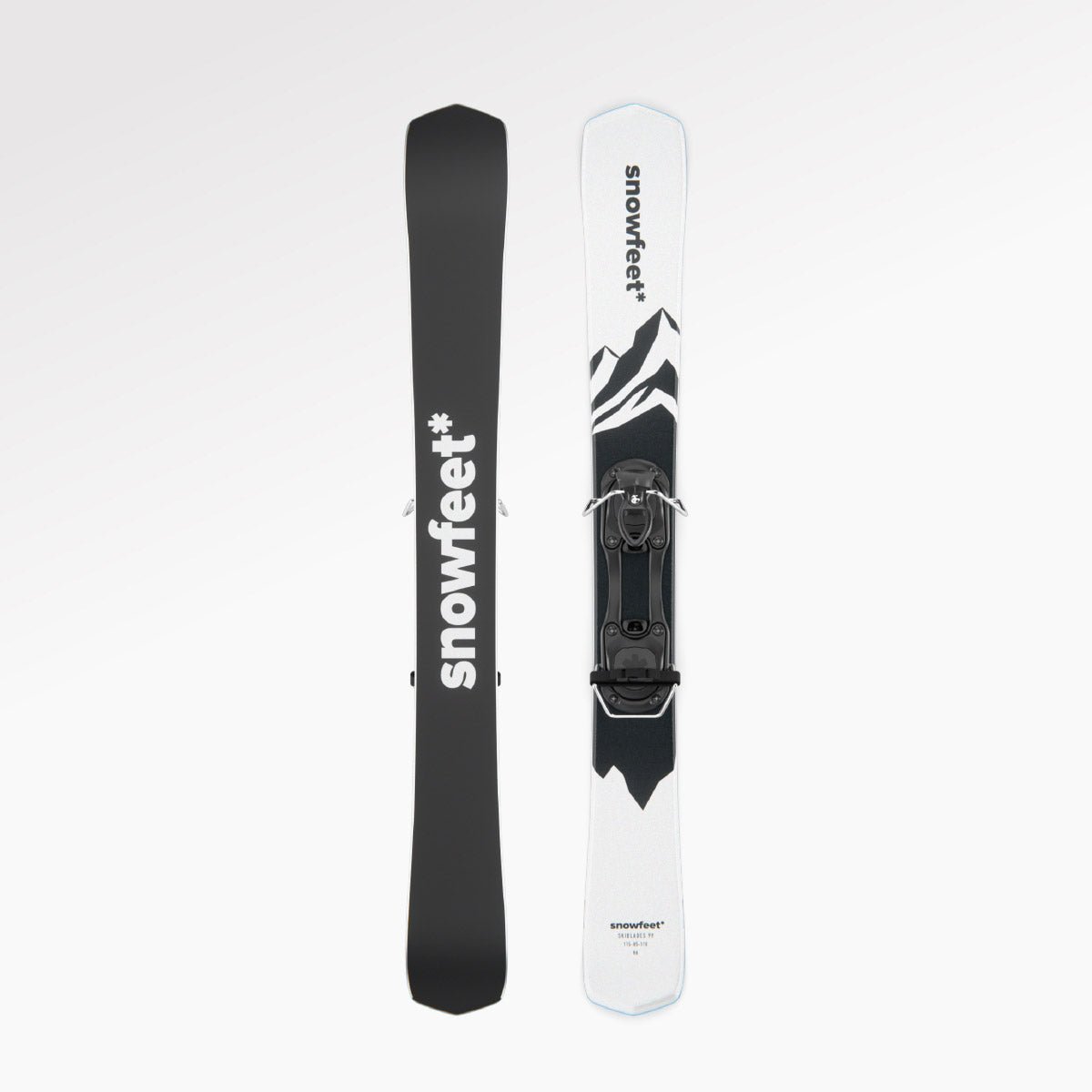 Skiblades Skiboards Snowblades Short Mini Skis - snowfeet* 99CM. Product photo, wood core skis, simple ski binding, white mountain color. 

#Binding_Ski#Color_White|Mountain White