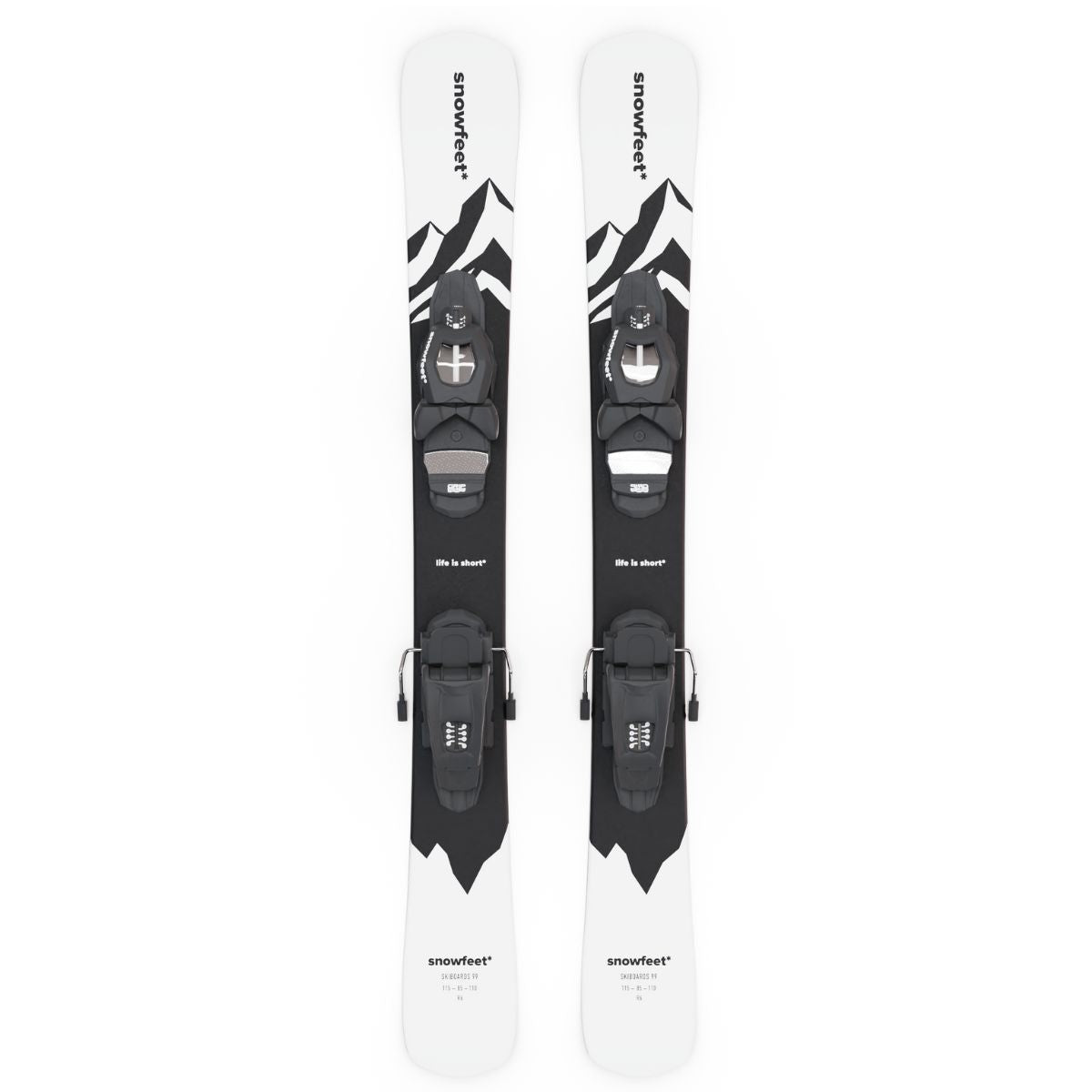 skiboards snowblades short ski 99 snowfeet mini little ski skiblades for ski with pro ski boot bindings mountain white